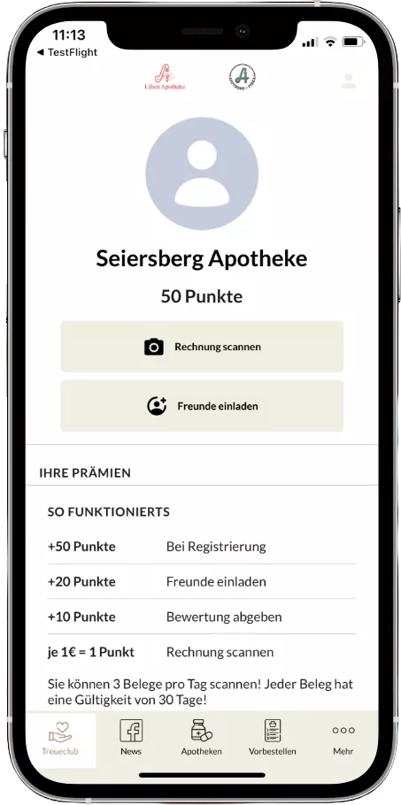 Ein Smartphone, auf dessen Bildschirm die Apotheken App angezeigt wird