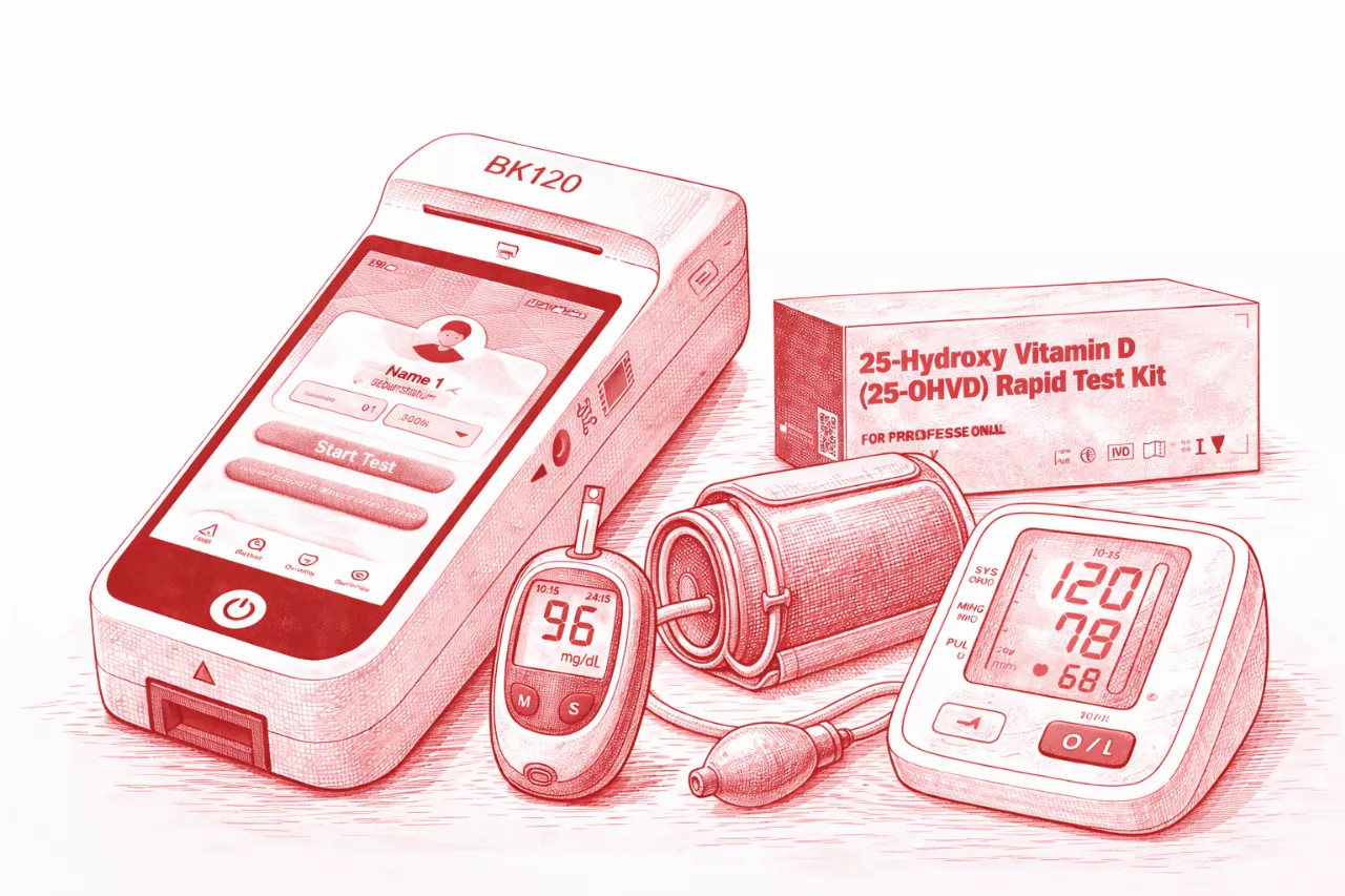Eine Zeichnung eines Blutdruckmessgeräts und eines Blutzuckermessgeräts