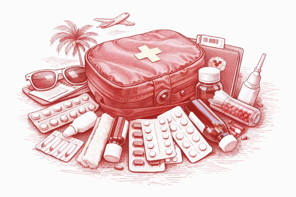 Eine Zeichnung einer Reiseapotheke